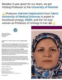  انتخاب سرکار خانم دکتر سکینه حاج ابراهیمی به عنوان استاد افتخاری دانشگاه هلسینکی فنلاند